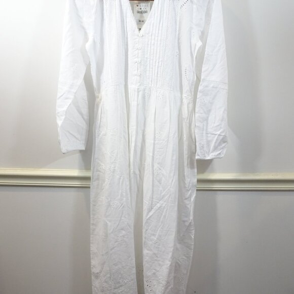 ZARA DRESS SIZE M WHITE EYELET EMBROIDERED MARIAH MIDI LONG LOOSE SUMMER NEW - Picture 2 of 11